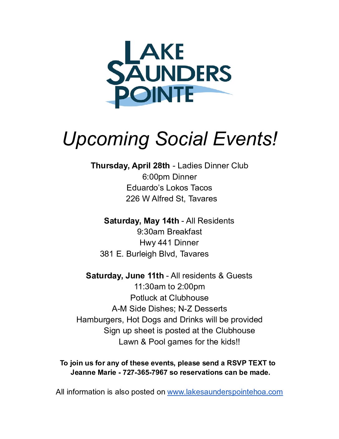 Upcoming Social Events